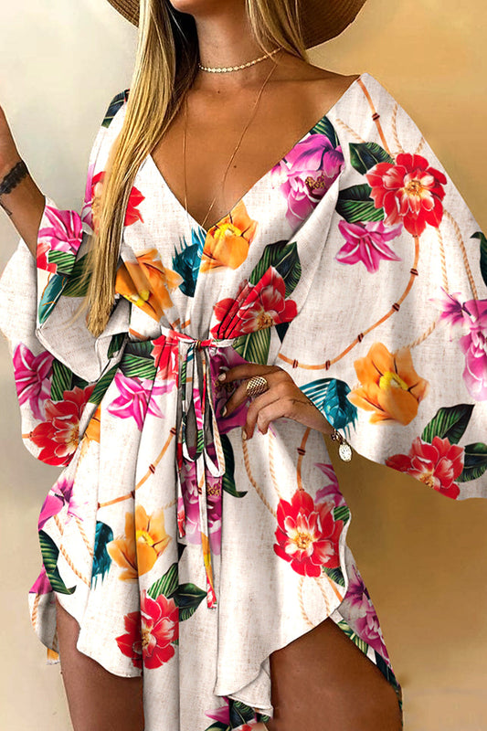 Dámské nepravidelné šaty s výstřihem do V s potiskem