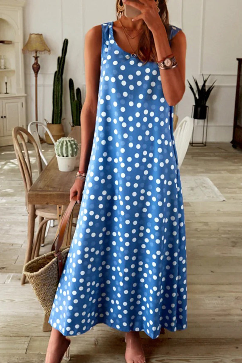 Dámské volné maxi šaty s potiskem puntíků