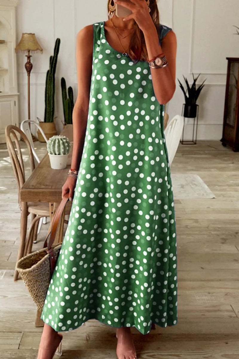 Dámské volné maxi šaty s potiskem puntíků