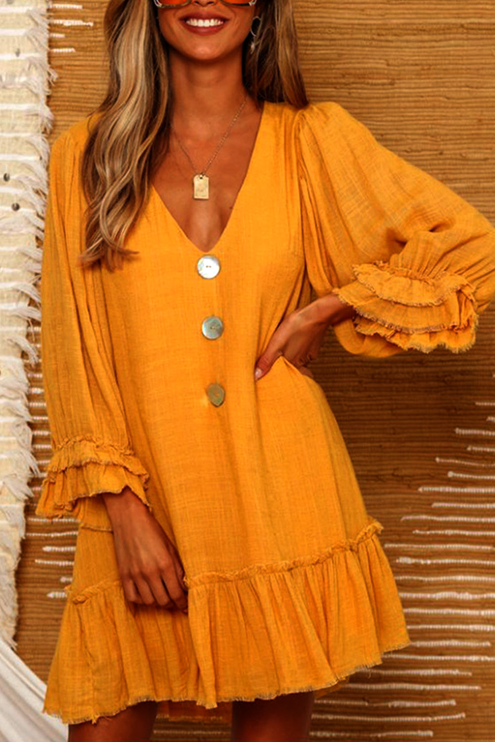 Dámské nepravidelné britské jednobarevné šaty s výstřihem do V