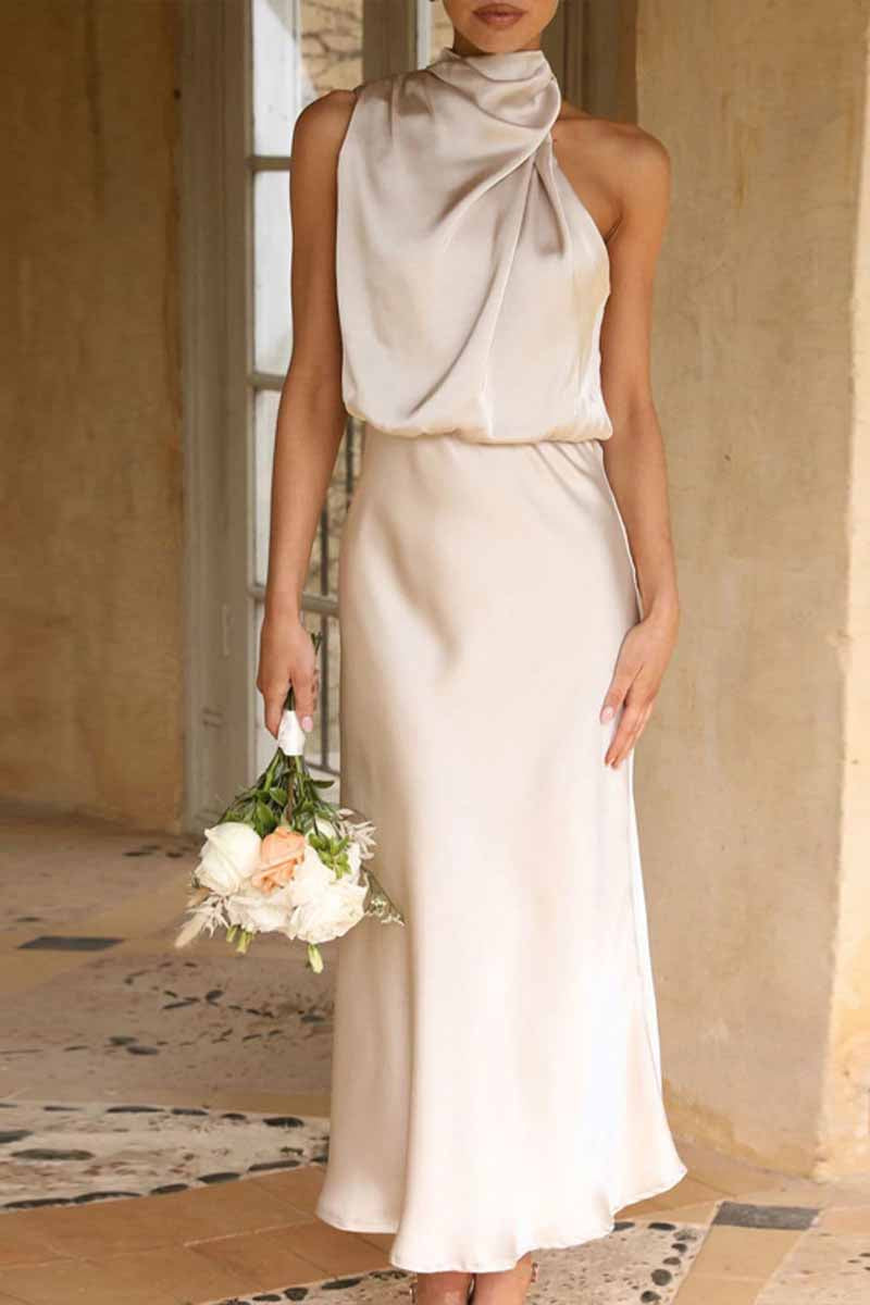 Dámské sexy společenské dlouhé šaty bez rukávů s výstřihem z pevného saténu