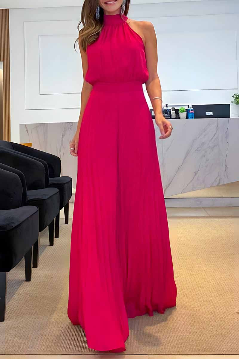 Dámský jednobarevný sexy ležérní overal s vysokým pasem bez rukávů