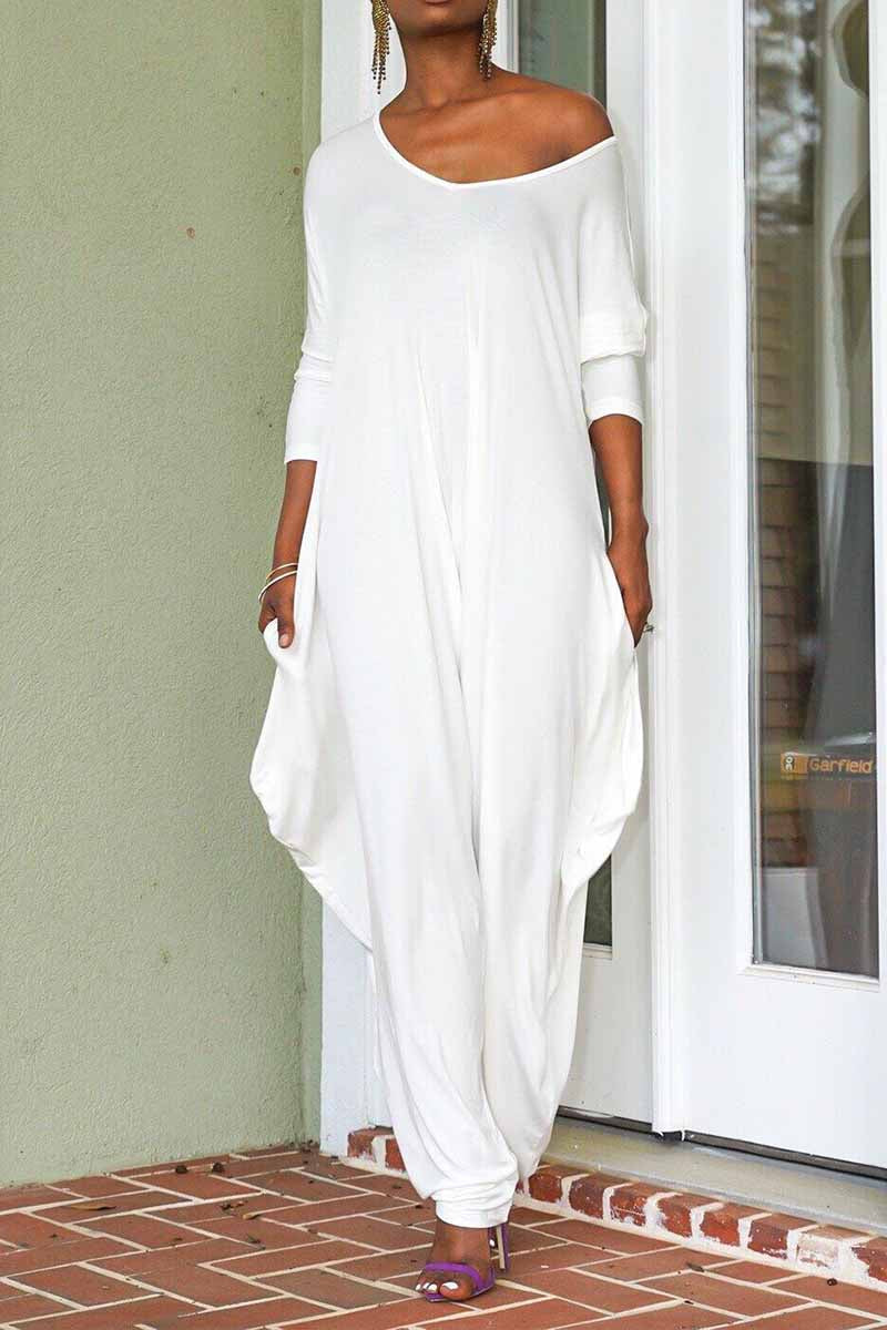 Dámský módní overal s kulatým výstřihem a volnými zády s volnými nohavicemi