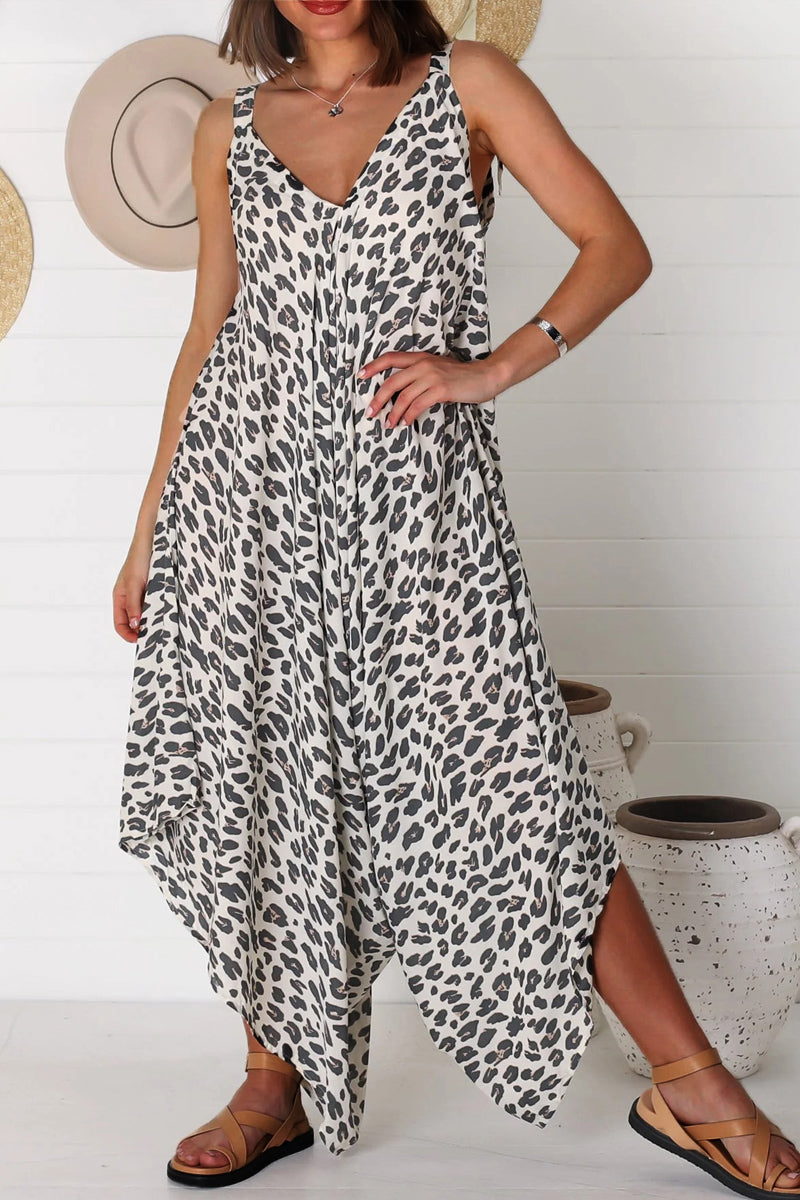 Dámský overal s leopardím vzorem se širokými nohavicemi
