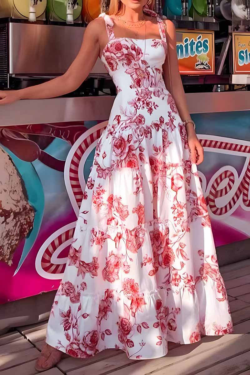 Dámské midi šaty bez ramínek s květinovým potiskem