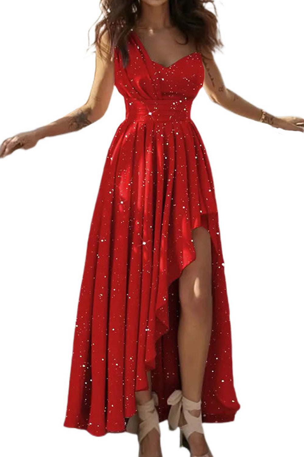 Dámské Nepravidelné Maxi Šaty Se Šikmými Rameny A Vysokým Pasem Bez Rukávů