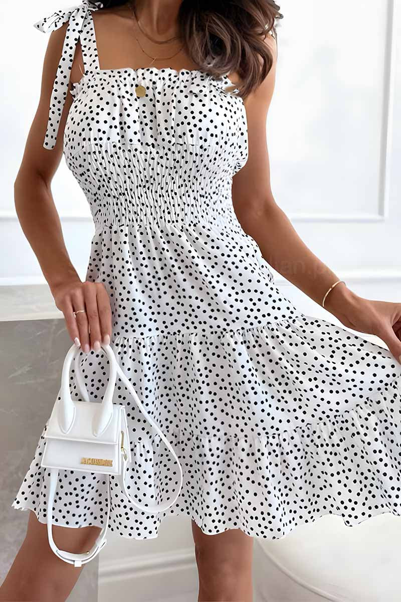 Dámské sladké letní puntíkované volnočasové prázdninové ohlávkové šaty bez rukávů