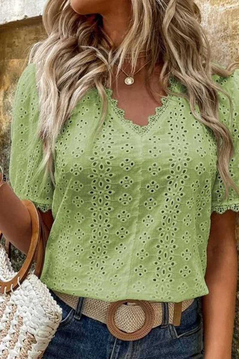 Dámská krajková jednobarevná halenka s krátkým rukávem