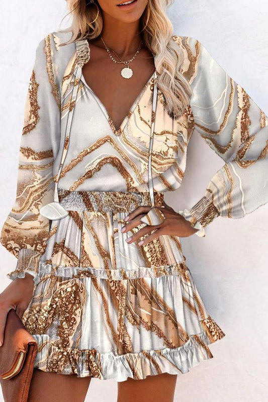 Dámské šaty s dlouhým rukávem v pase s výstřihem do V