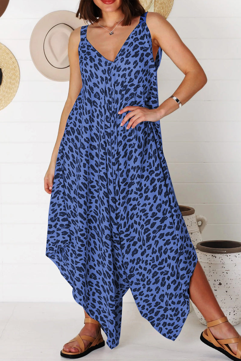 Dámský overal s leopardím vzorem se širokými nohavicemi