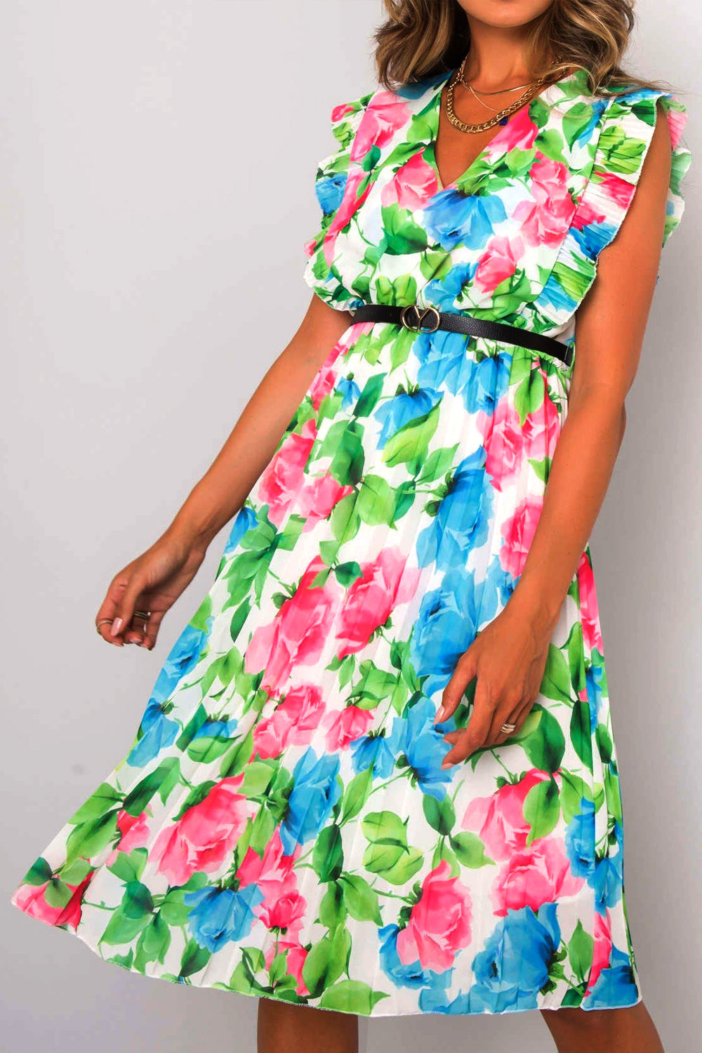 Dámské neformální šaty s květinovým potiskem v pase