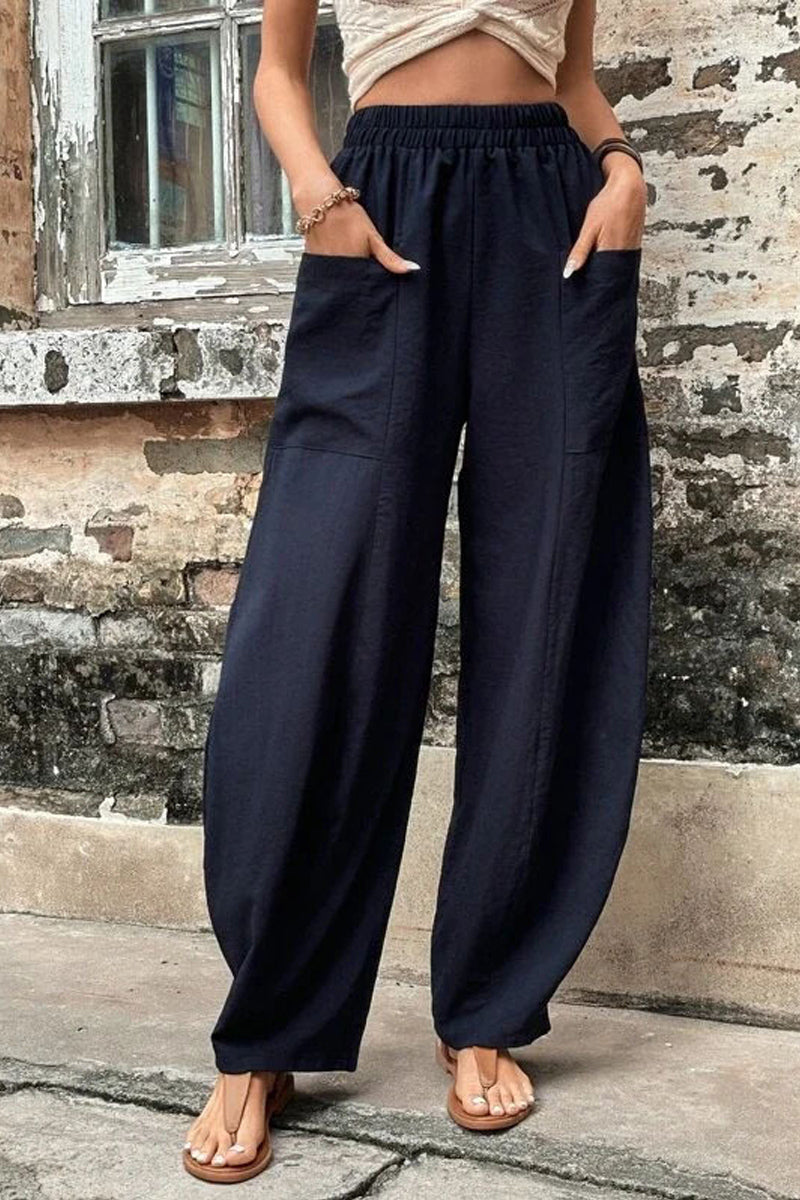 Dámské jednobarevné kapesní kalhoty pro volný čas