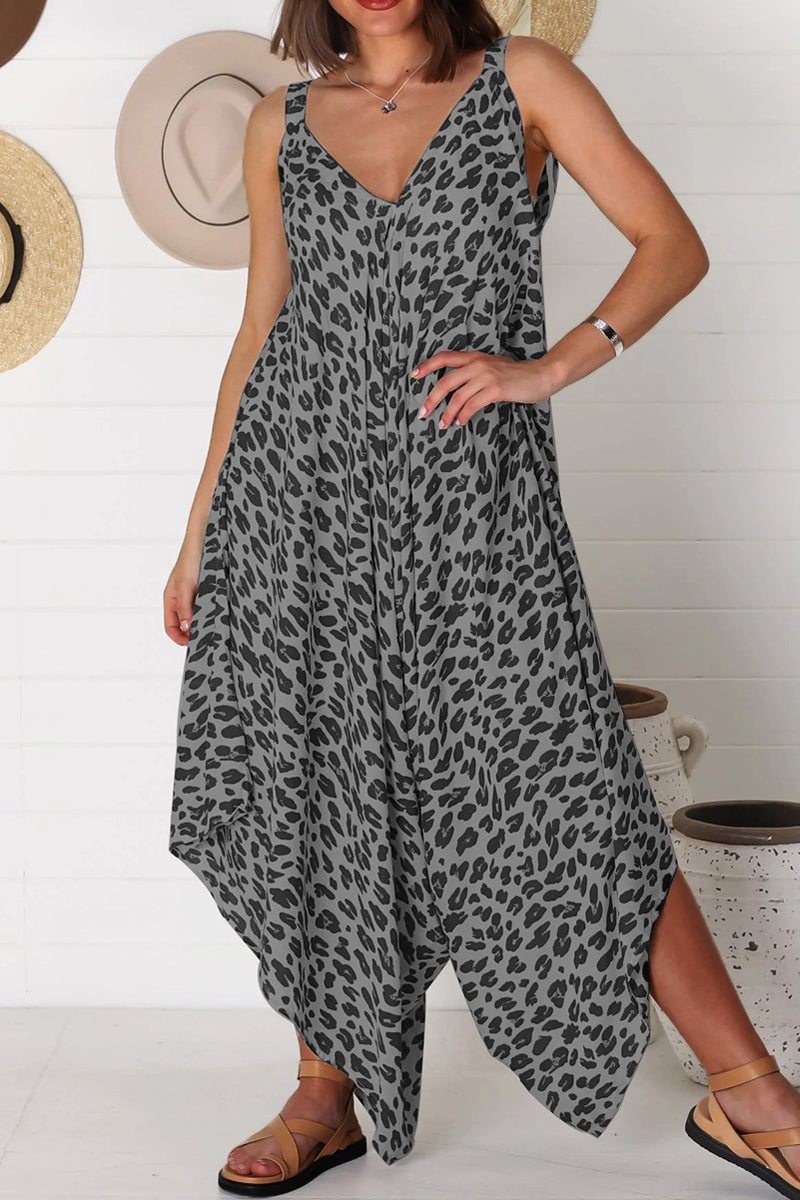 Dámský overal s leopardím vzorem se širokými nohavicemi