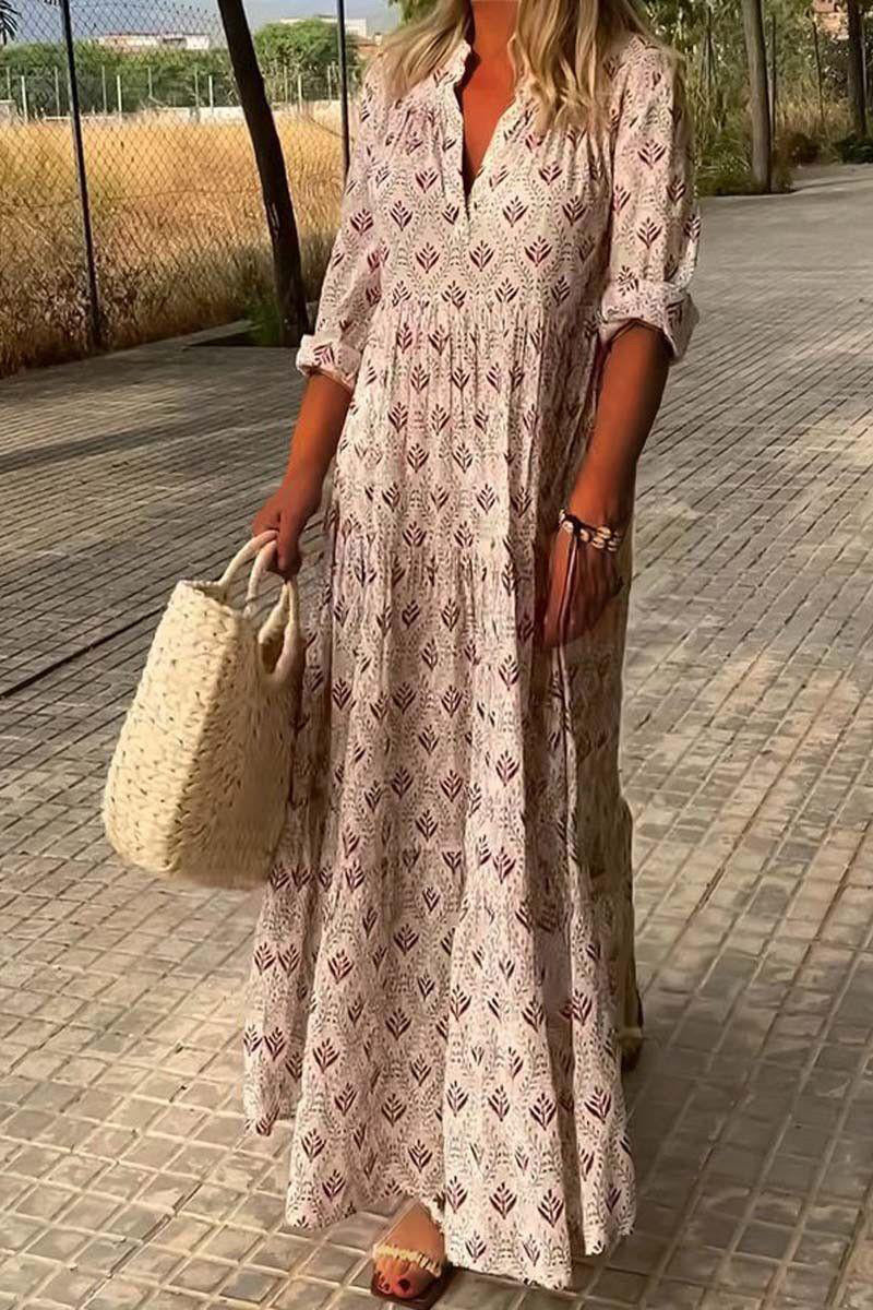 Dámské vintage šaty s límečkem, volné maxi šaty