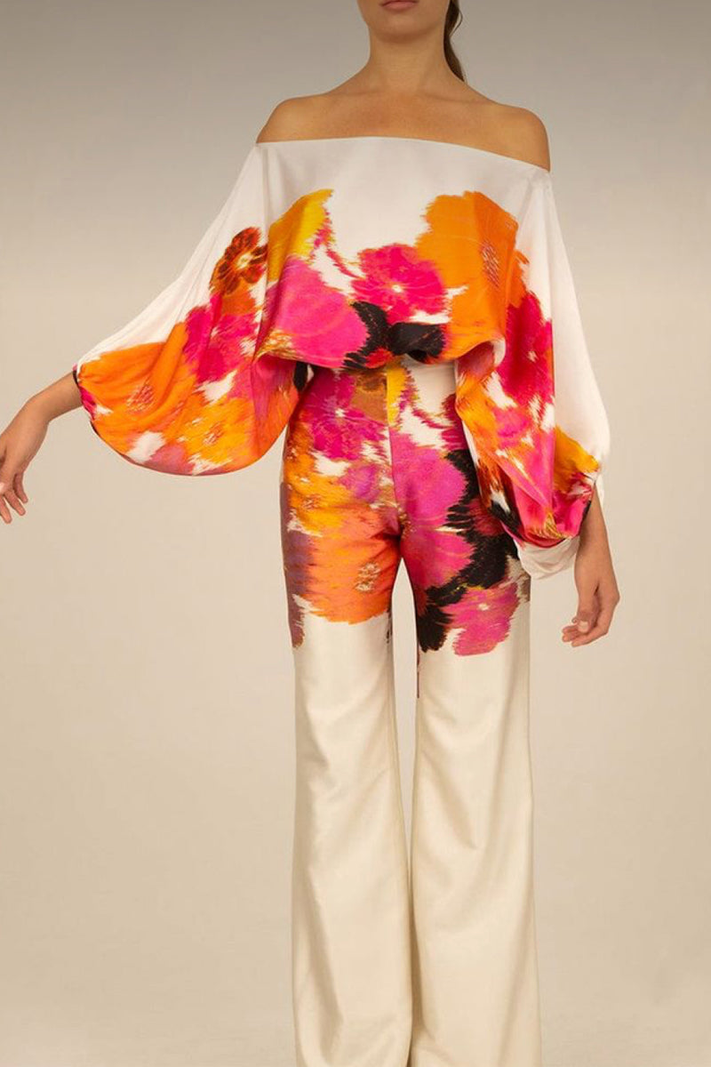 Dámský ležérní dvoudílný oblek s širokými nohavicemi v temperamentu