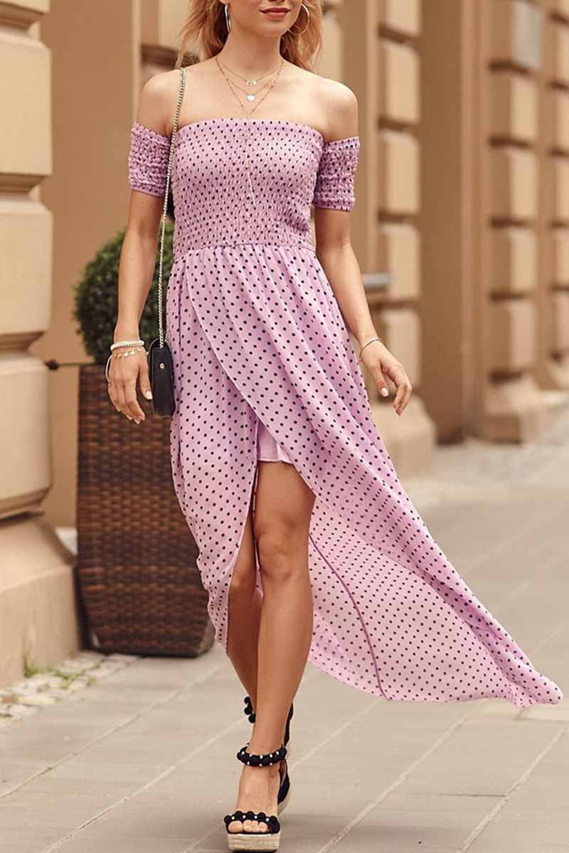Dámské splývavé midi šaty s bohémským puntíkem