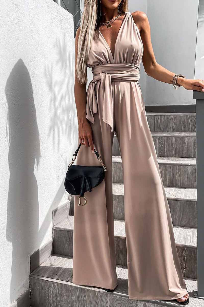 Dámský ležérní jednobarevný šněrovací overal bez rukávů